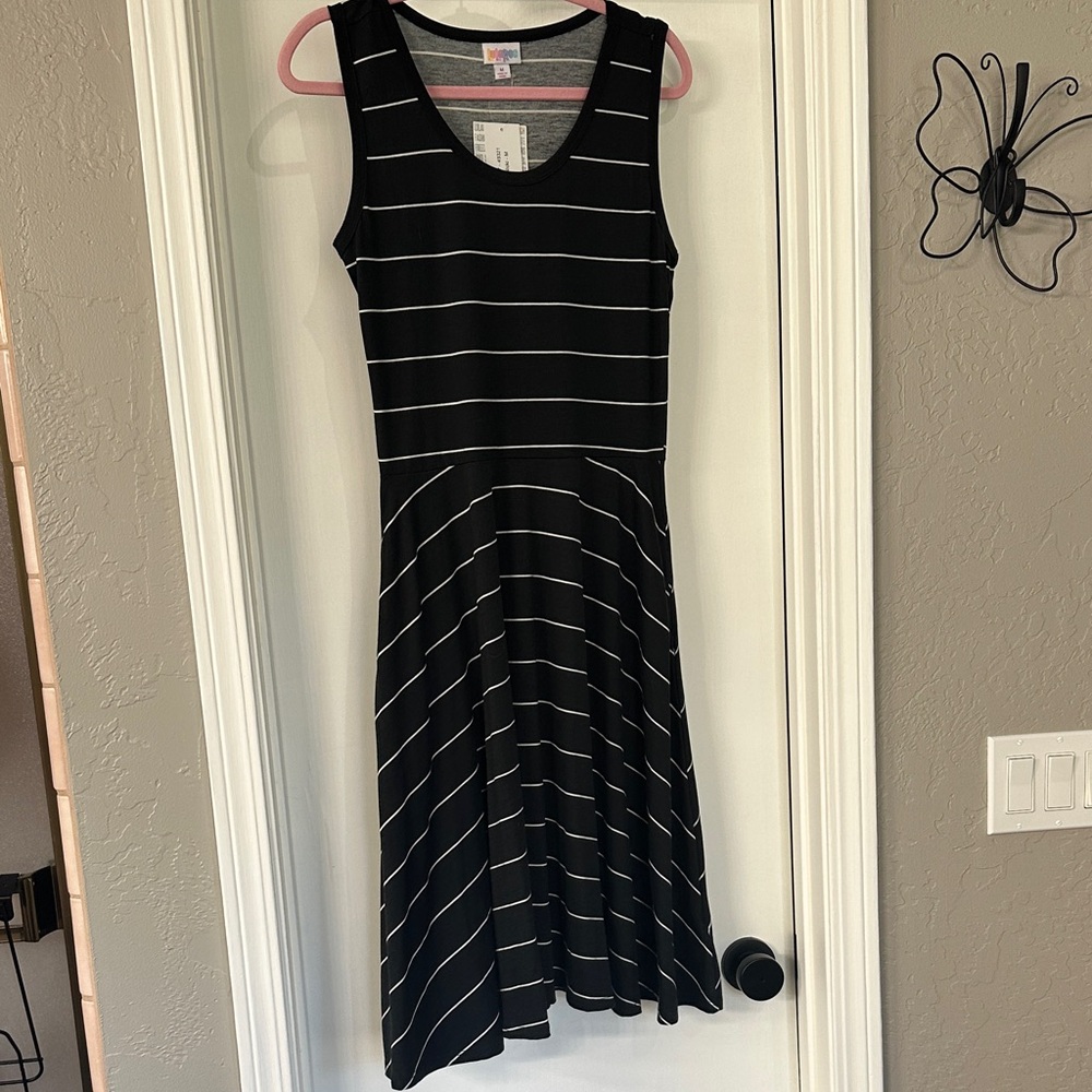 LuLaRoe Nicki Black Dress with White Stripes - Sleeveless Midi